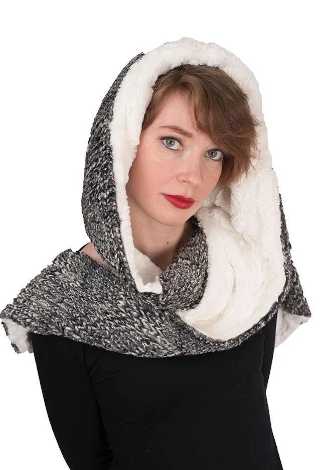 Hoody Scarf - Cozy Cable in Ash Faux Fur with Cuddly Fur (One Left!)