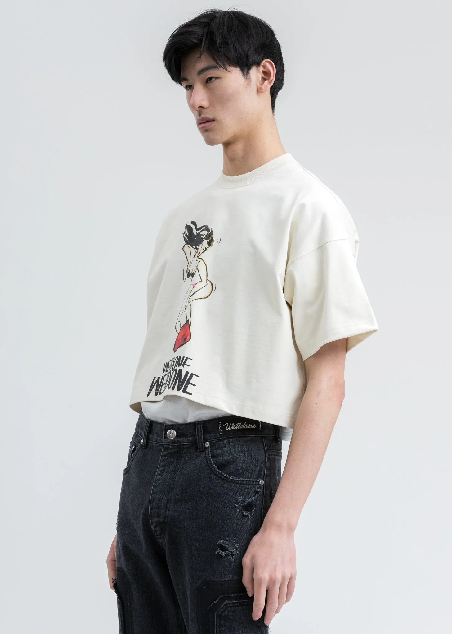 Ivory We11done Print Cropped T-Shirt