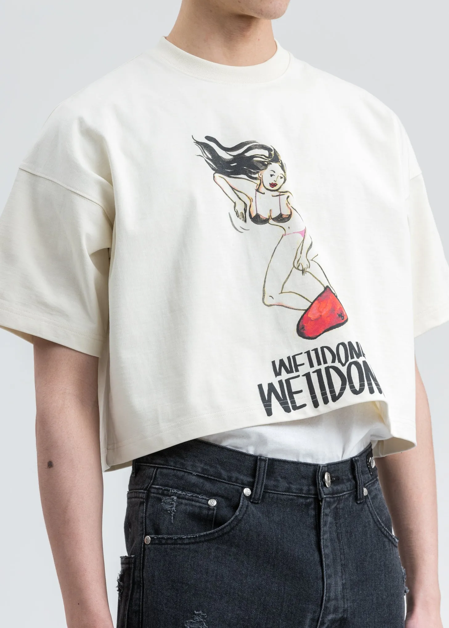 Ivory We11done Print Cropped T-Shirt