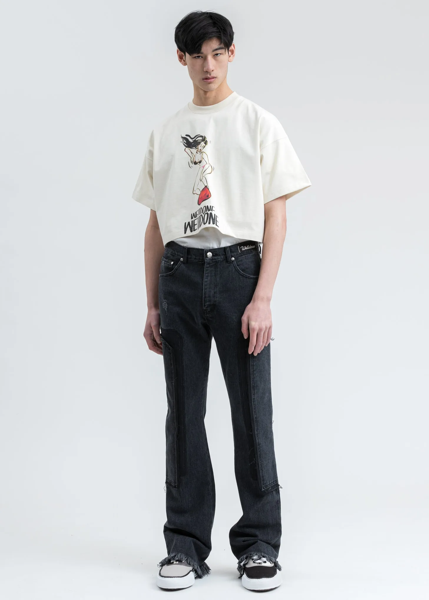 Ivory We11done Print Cropped T-Shirt
