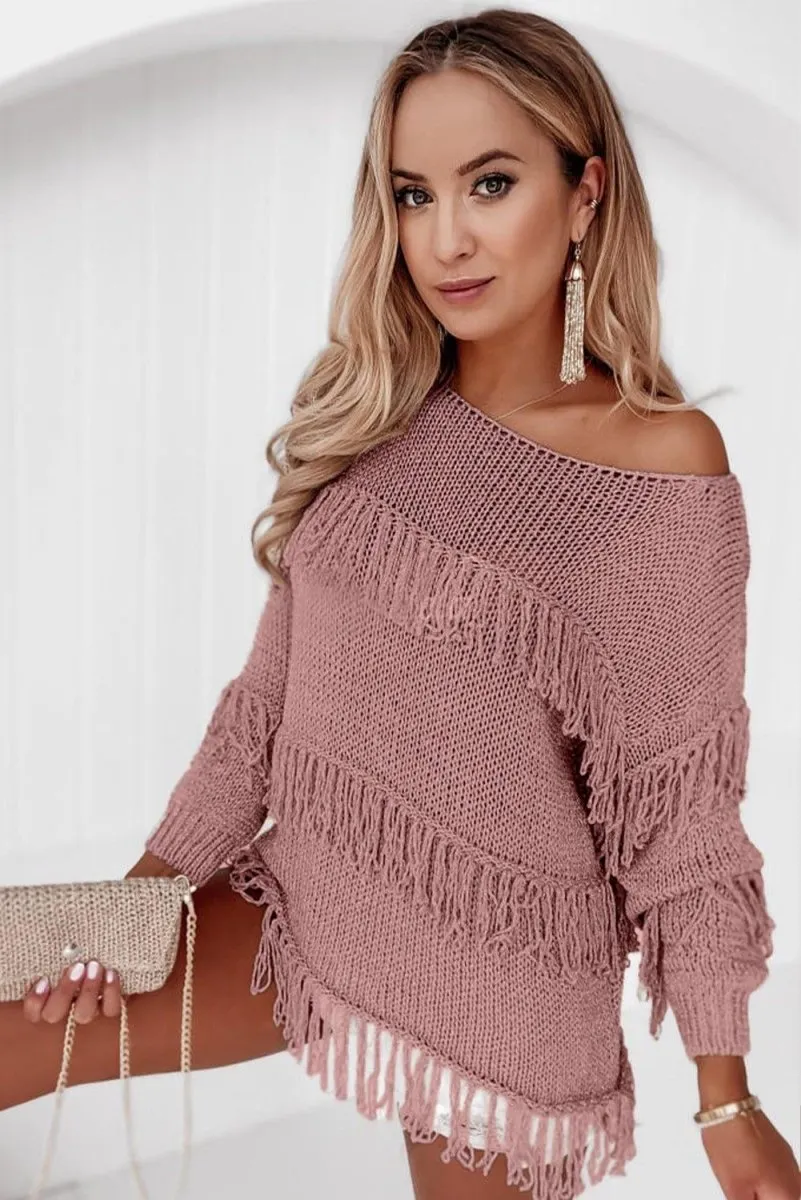 Knitted Boho Chic Tasseled Sweater