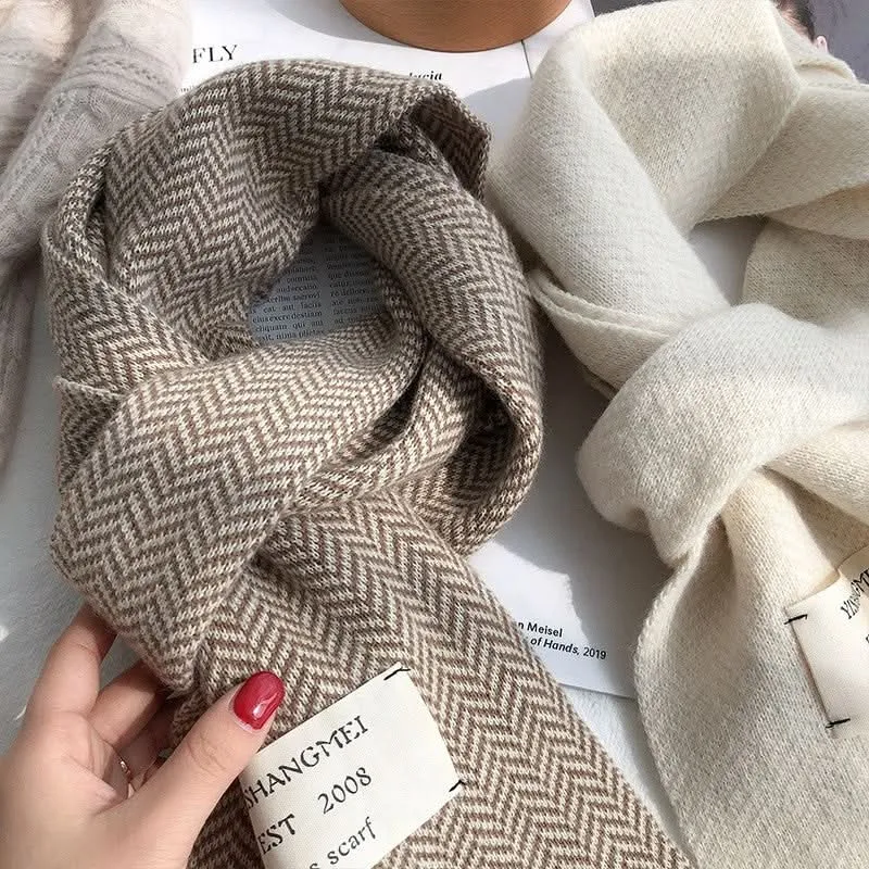 Korean Knitted Mohair Winter Scarf for Women