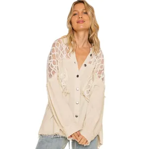 Lace Panel Button Down Shirt