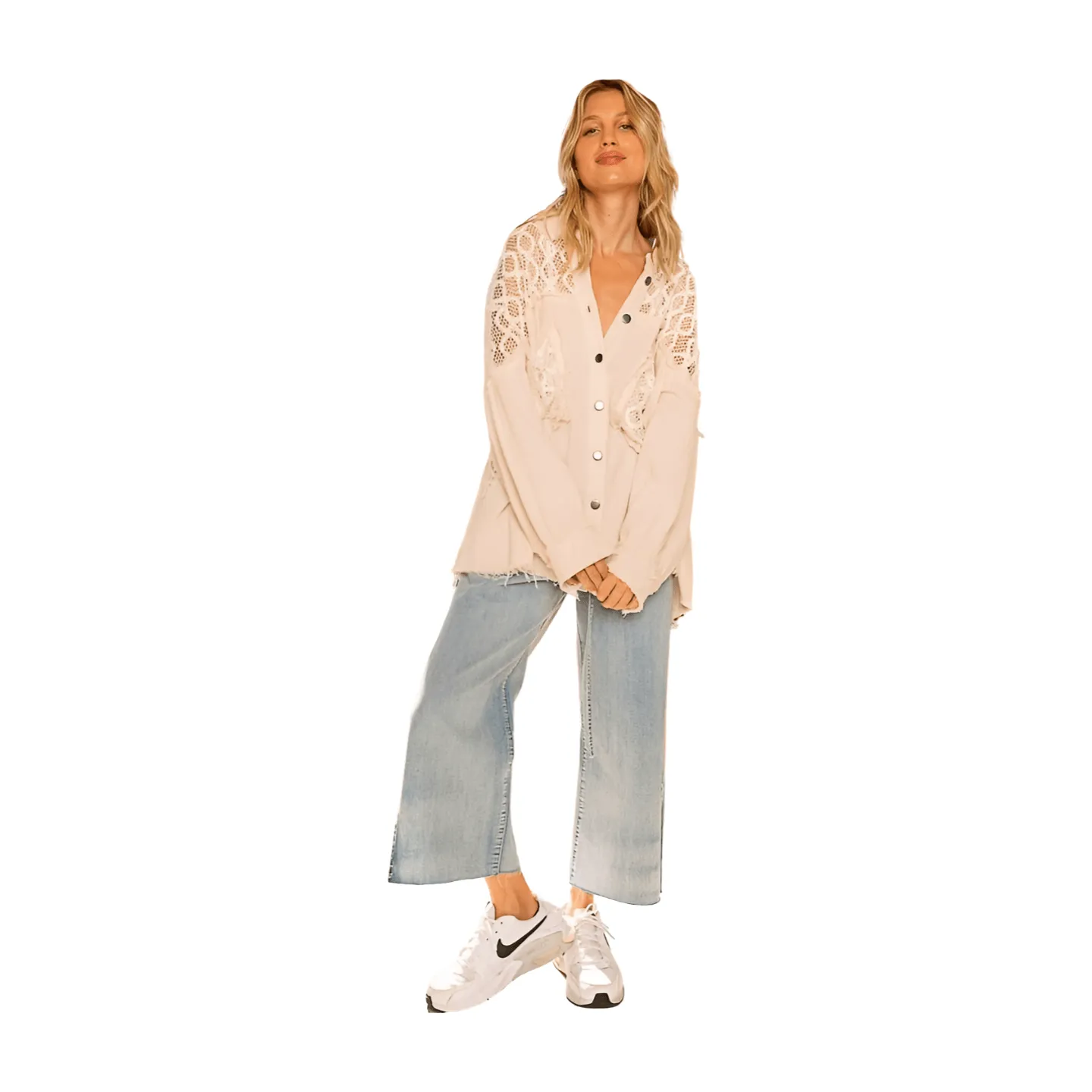 Lace Panel Button Down Shirt