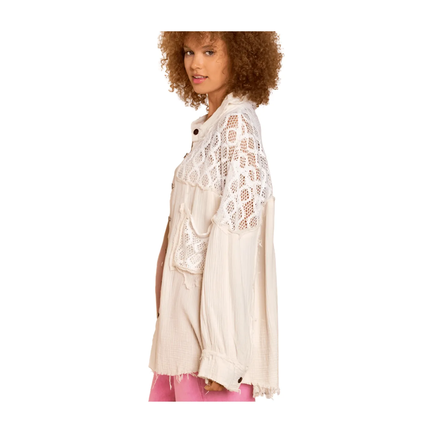 Lace Panel Button Down Shirt