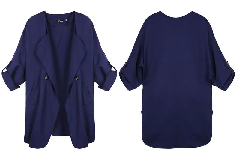 Lapel Big Turn-down Collar Pure Color Long Coat