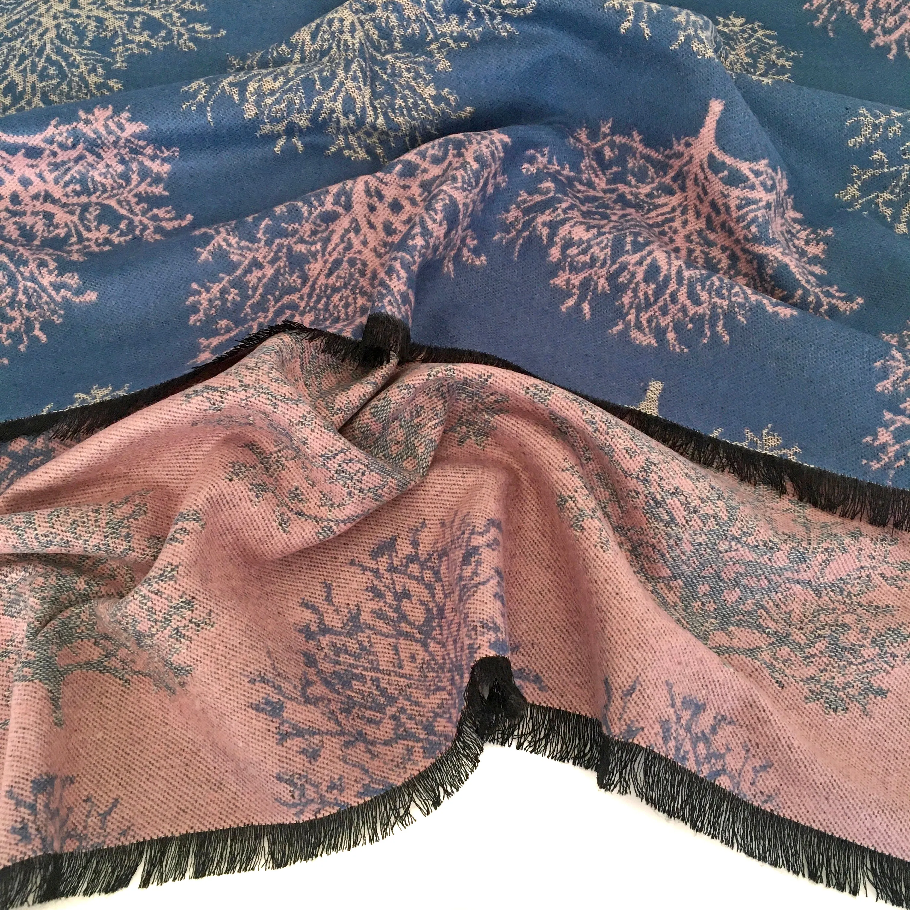 LARGE THICK BLUE BLUSH TREE PRINT REVERSIBLE WINTER SHAWL BLANKET SCARF