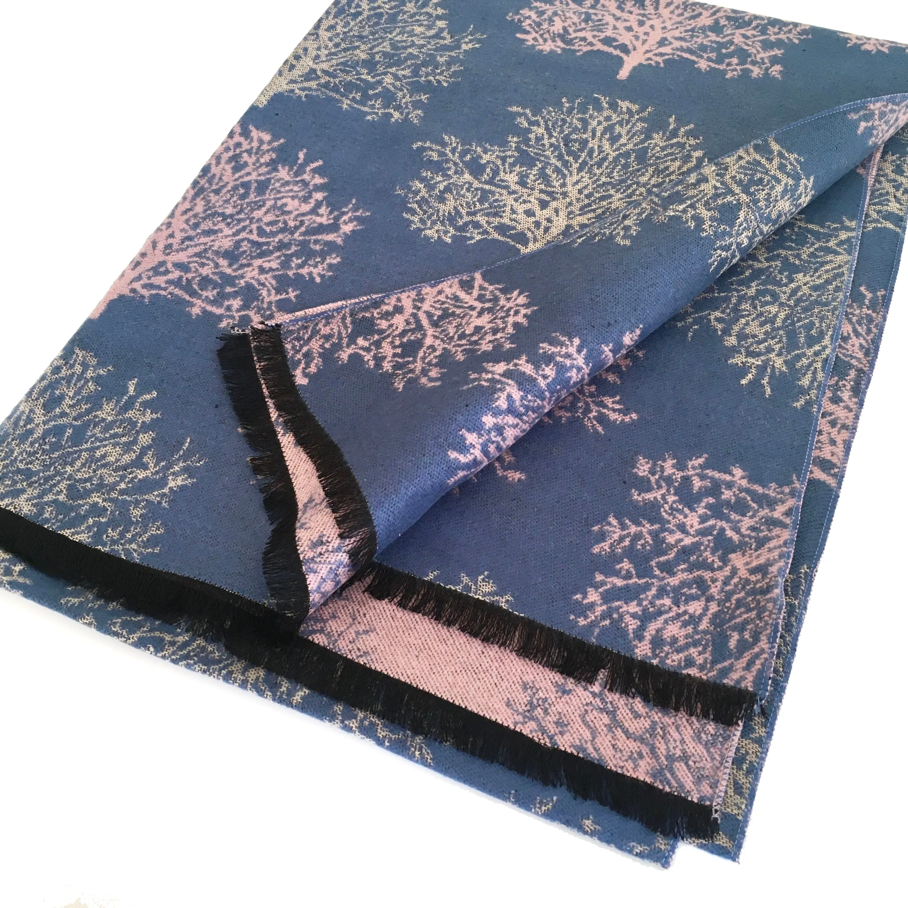 LARGE THICK BLUE BLUSH TREE PRINT REVERSIBLE WINTER SHAWL BLANKET SCARF