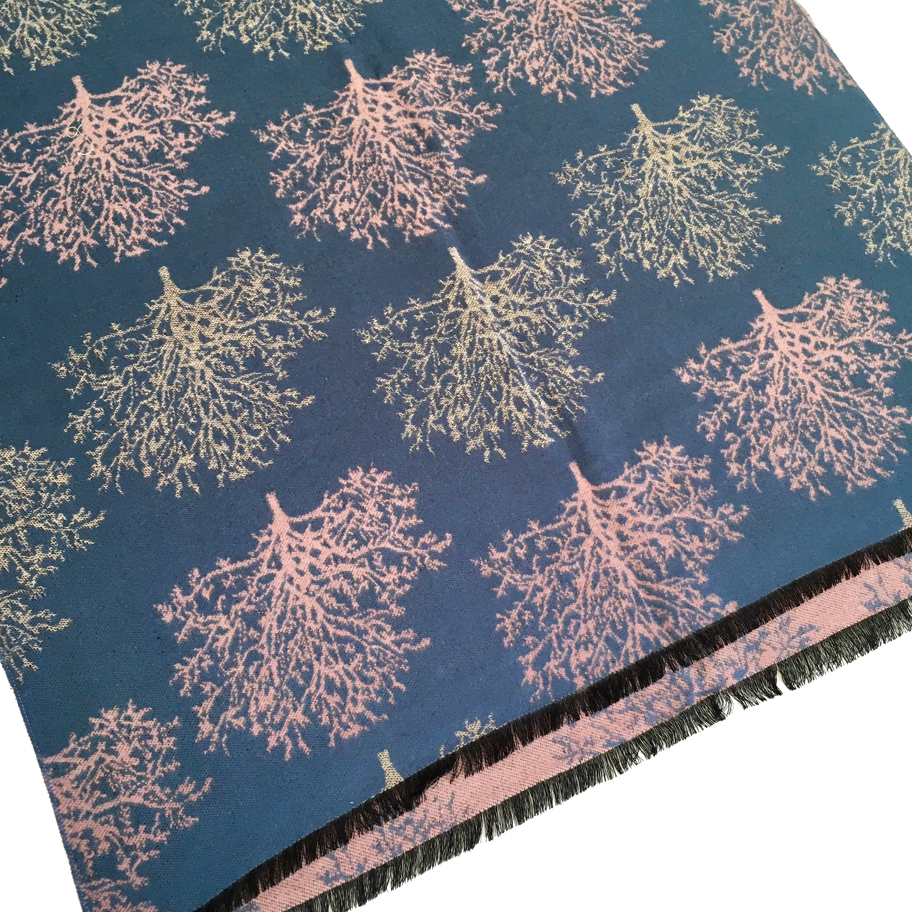 LARGE THICK BLUE BLUSH TREE PRINT REVERSIBLE WINTER SHAWL BLANKET SCARF