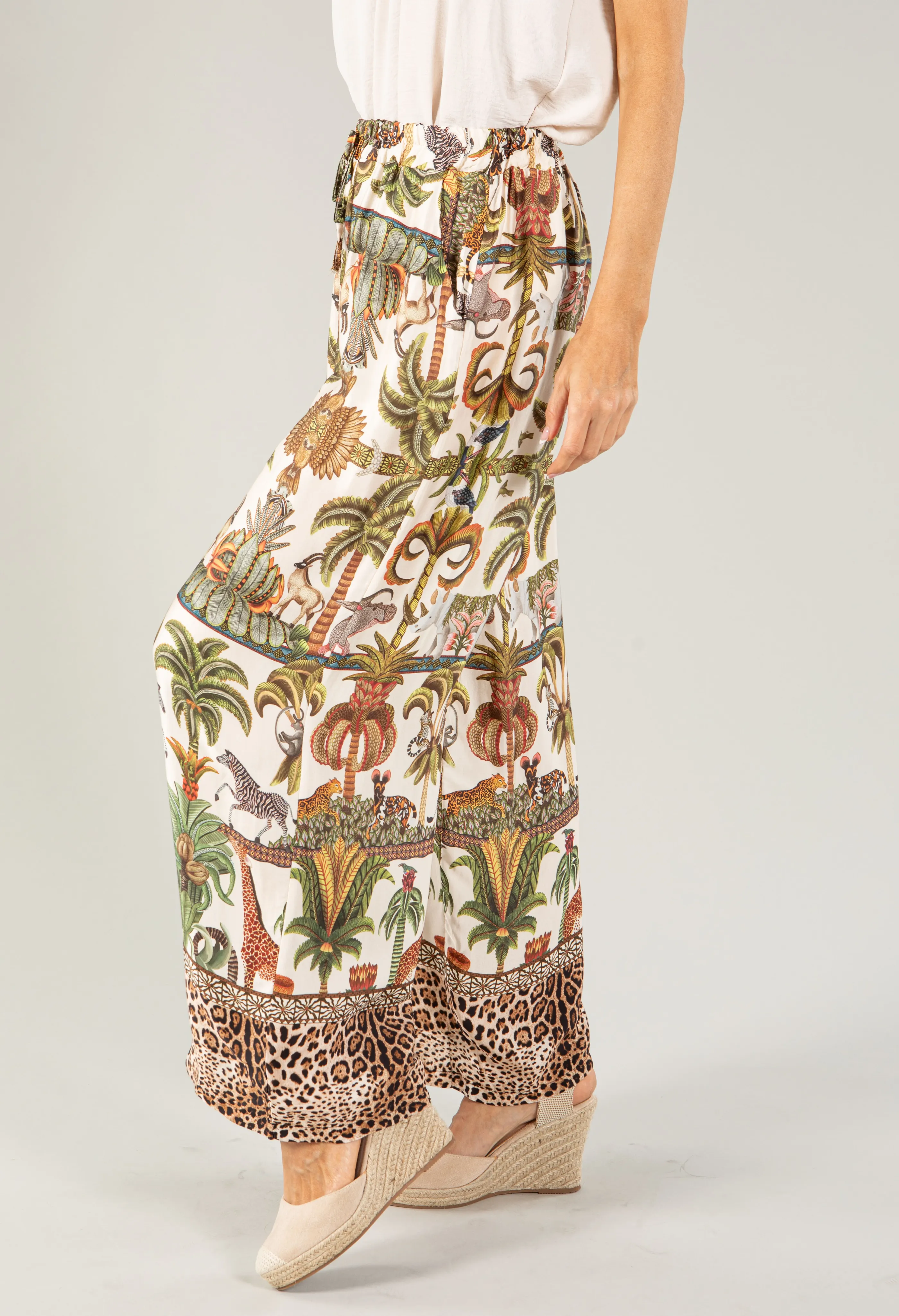 Leo Border Print Silk Trousers
