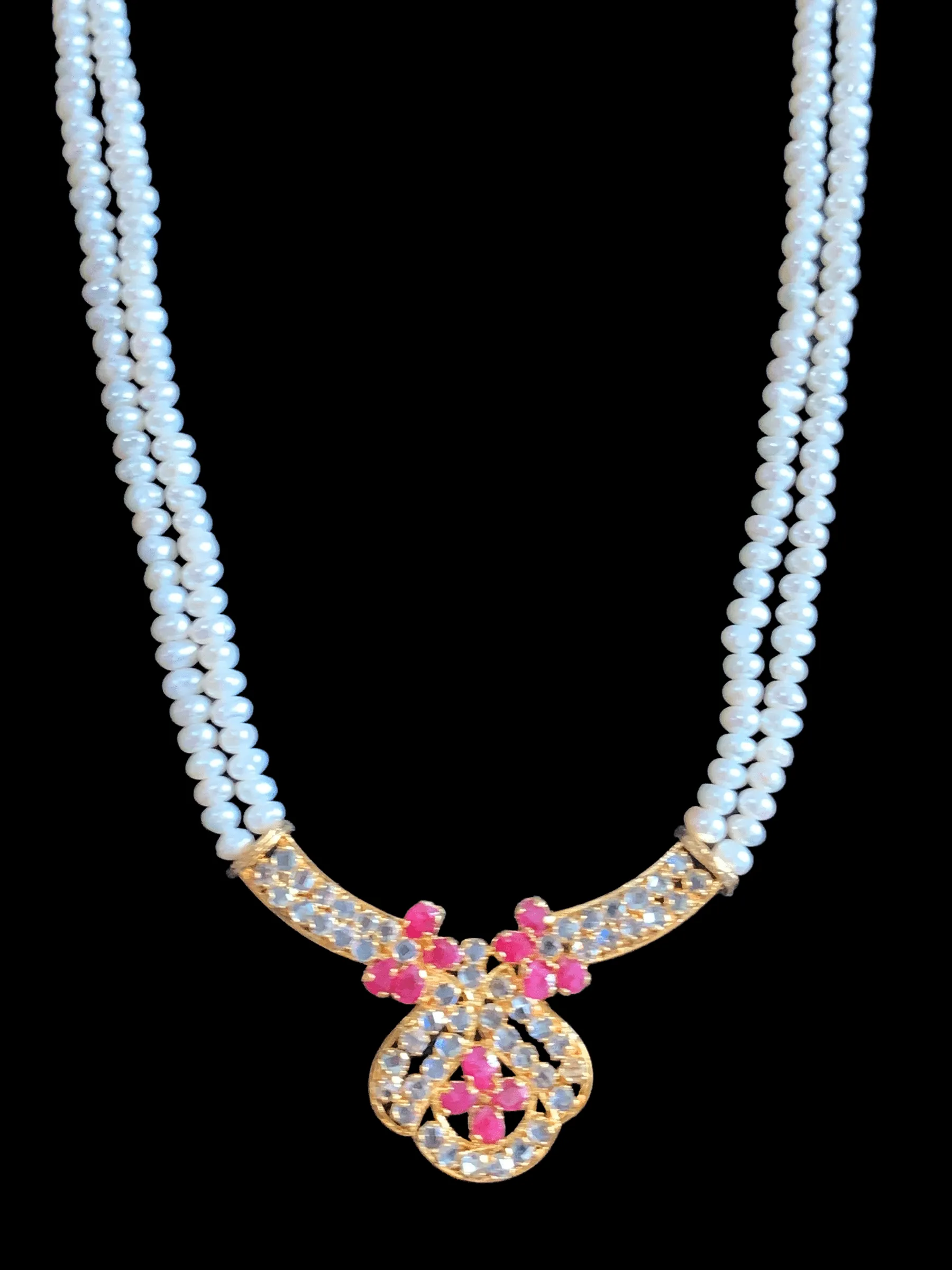 LN136 Ruby long  necklace  set in fresh water pearls ( READY TO SHIP )