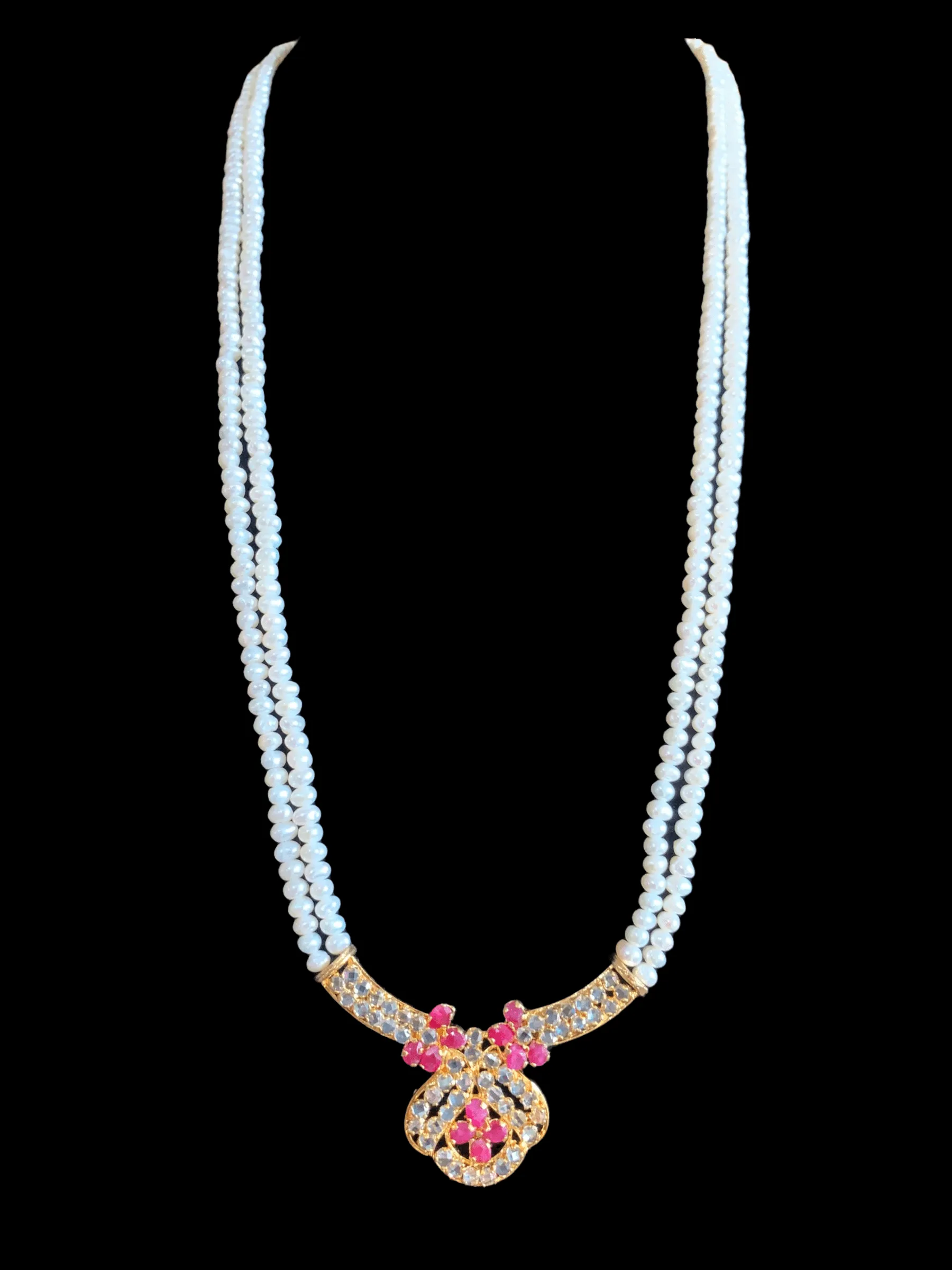 LN136 Ruby long  necklace  set in fresh water pearls ( READY TO SHIP )
