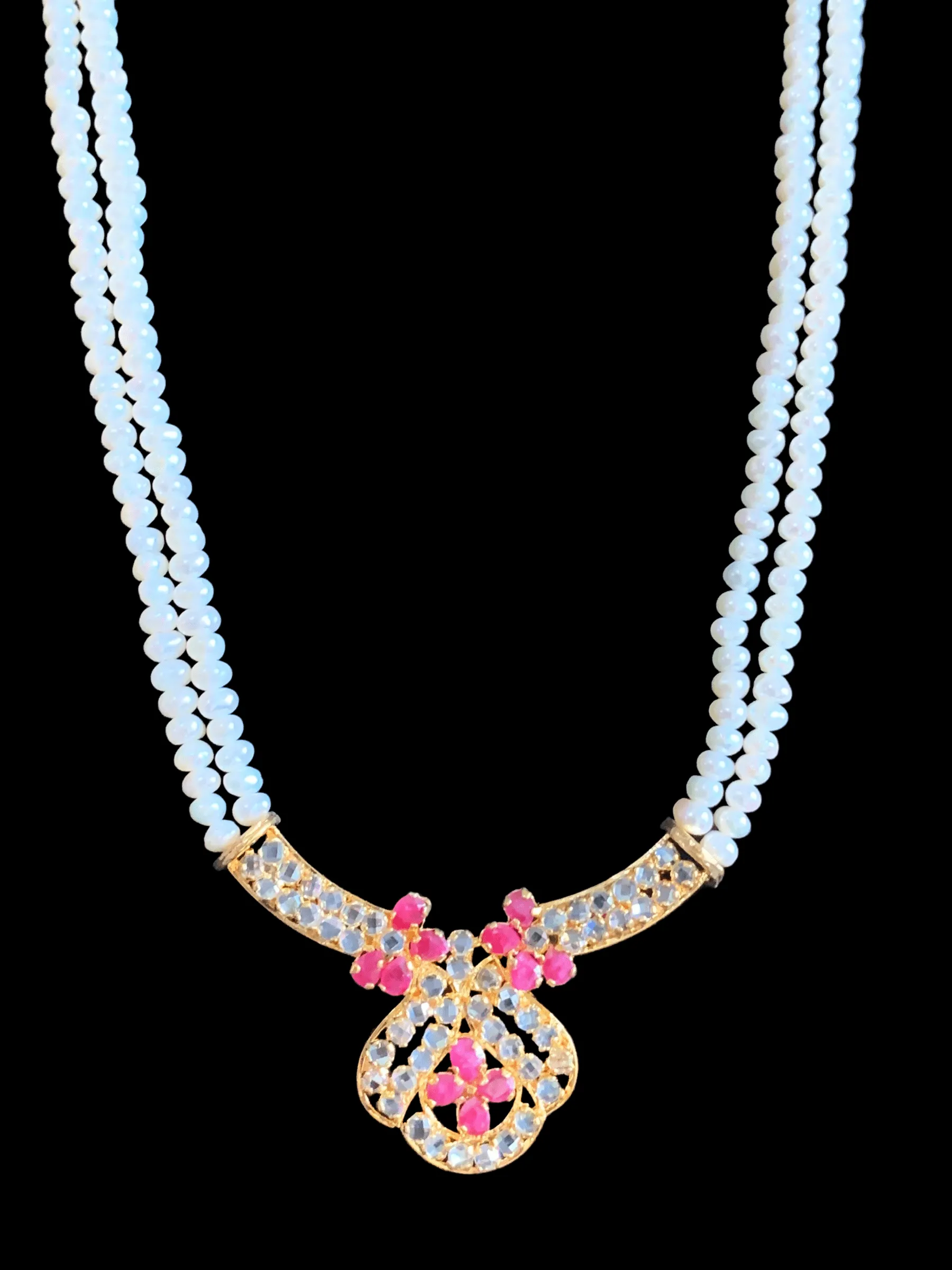 LN136 Ruby long  necklace  set in fresh water pearls ( READY TO SHIP )