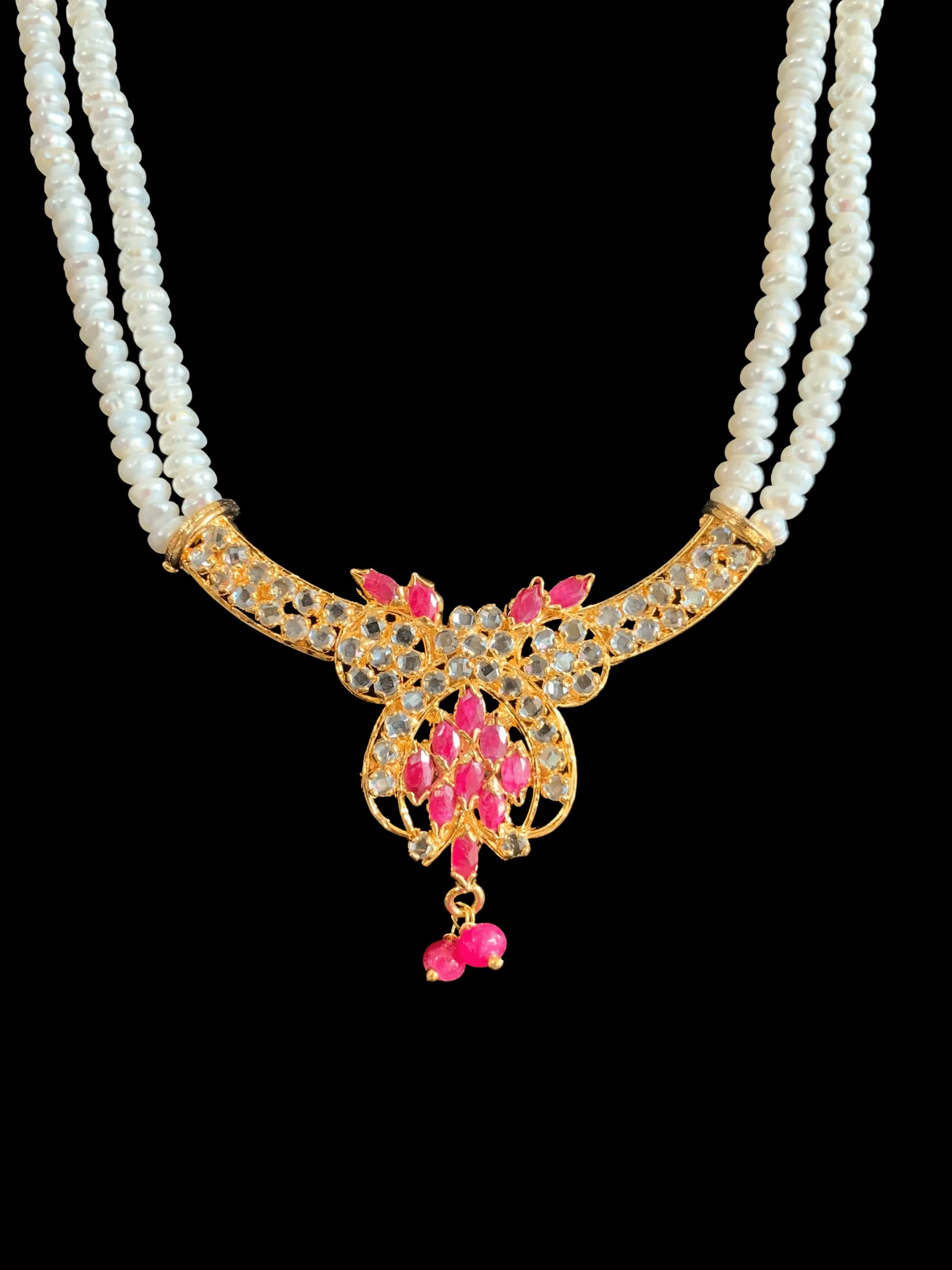 LN136 Ruby long  necklace  set in fresh water pearls ( READY TO SHIP )