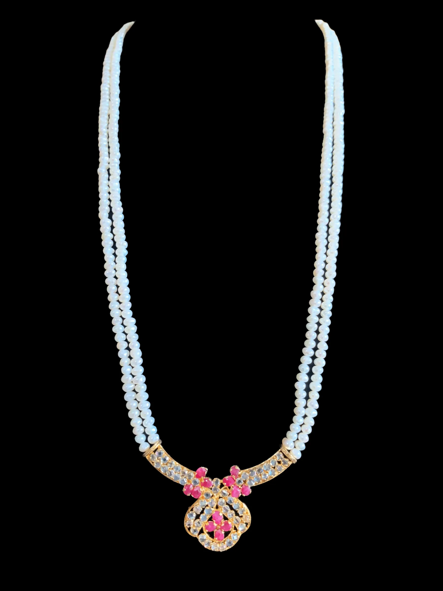LN136 Ruby long  necklace  set in fresh water pearls ( READY TO SHIP )