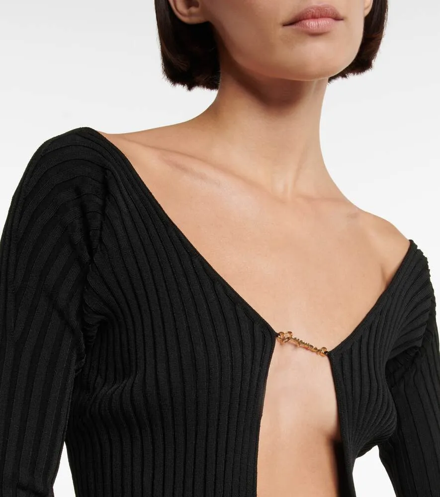 Long cardigan with La Maille Pralù JACQUEMUS logo, black