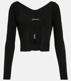 Long cardigan with La Maille Pralù JACQUEMUS logo, black
