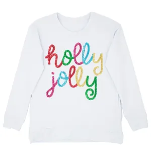 Long Sleeve Holly Jolly Tee- White French Terry