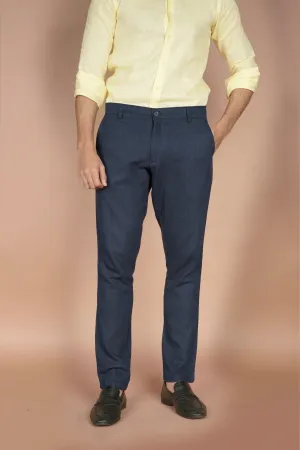 Navy Blue Herringbone Linen Trousers