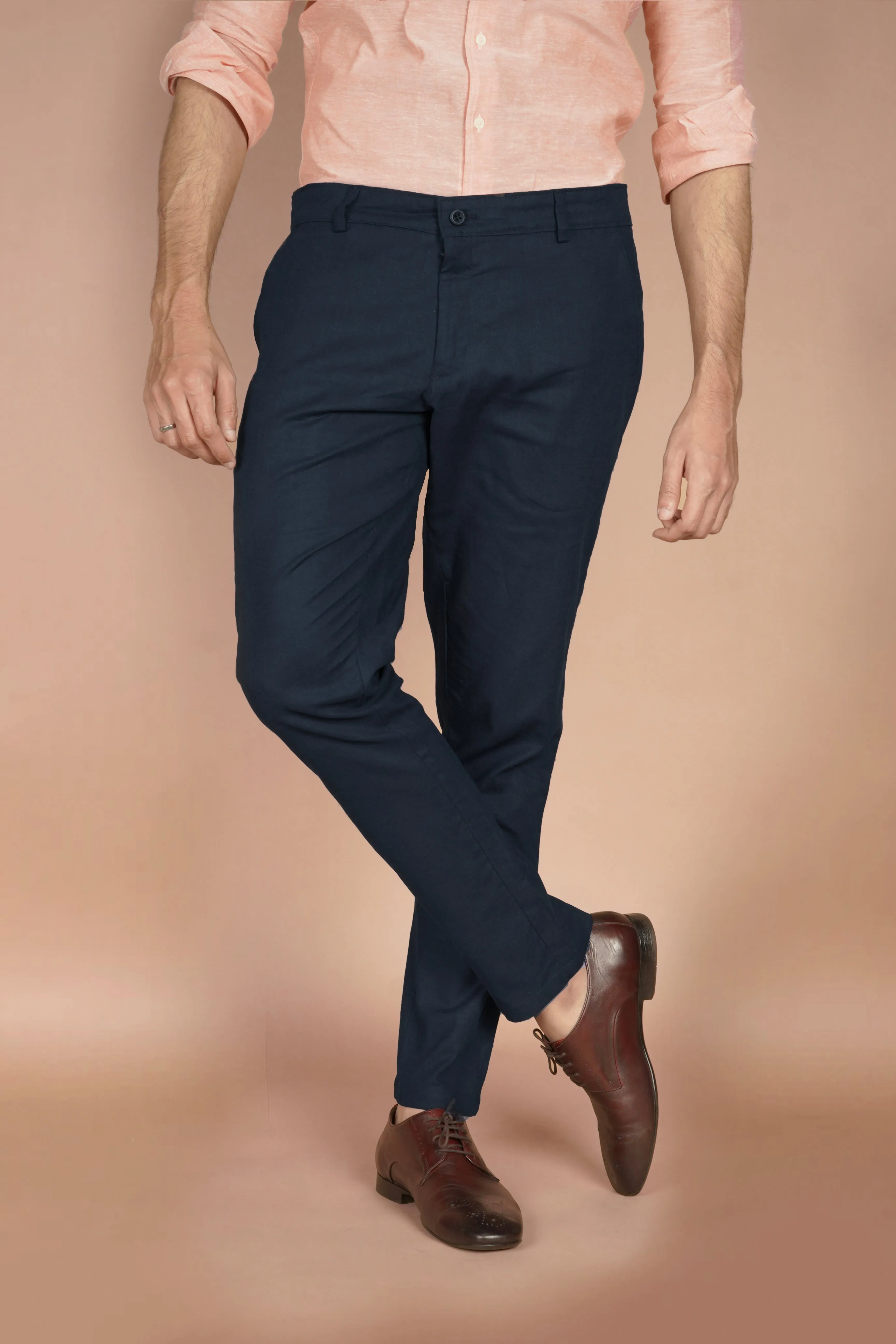 Navy Blue Irish Linen Trousers