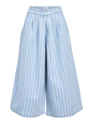 Object Elsie striped wide leg culottes Light Blue Denim