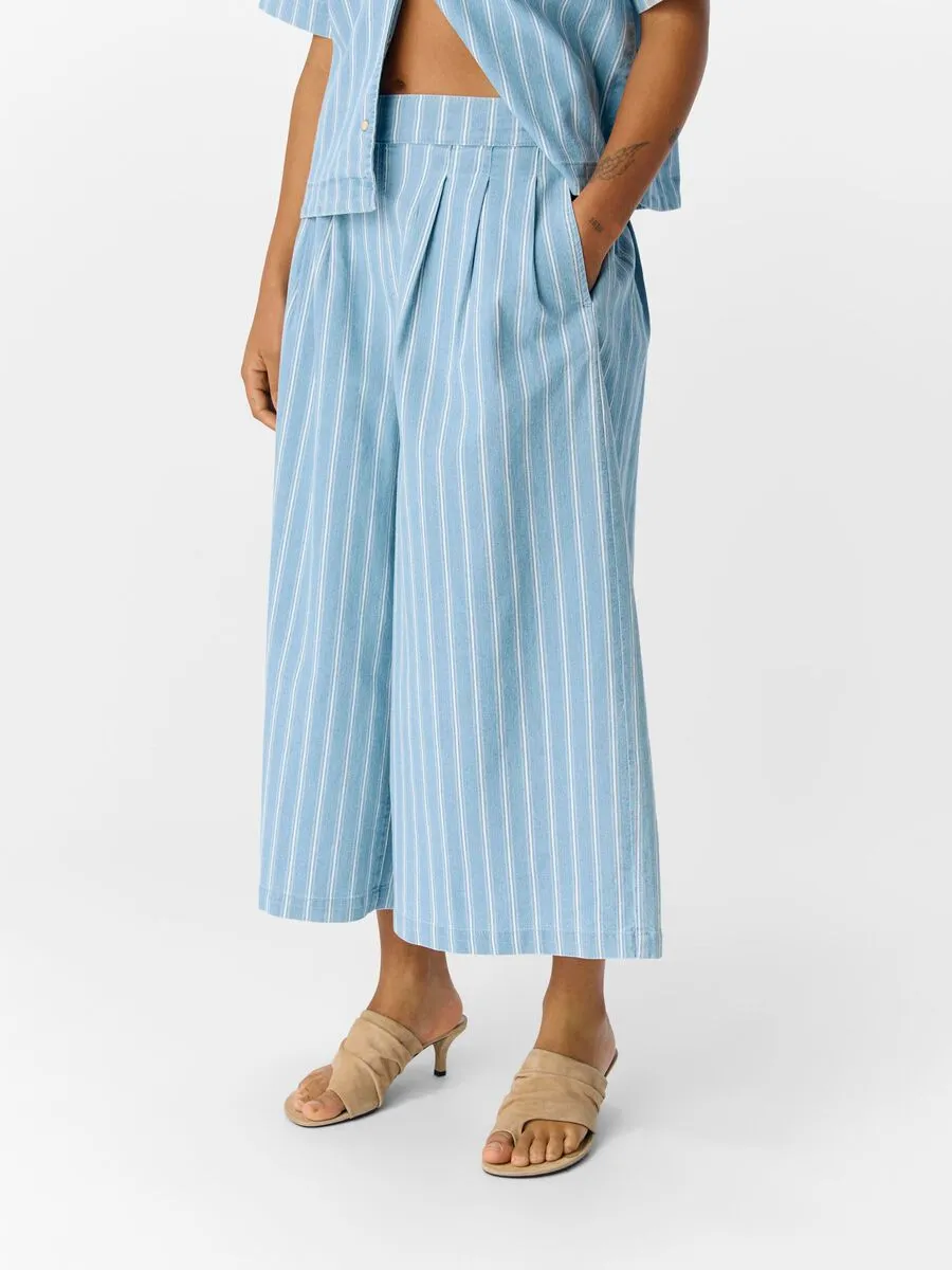 Object Elsie striped wide leg culottes Light Blue Denim