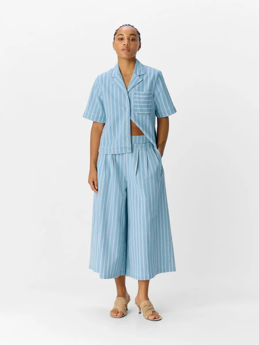Object Elsie striped wide leg culottes Light Blue Denim