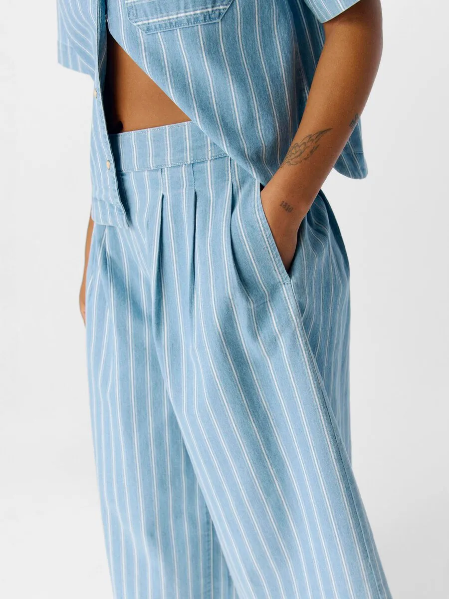 Object Elsie striped wide leg culottes Light Blue Denim