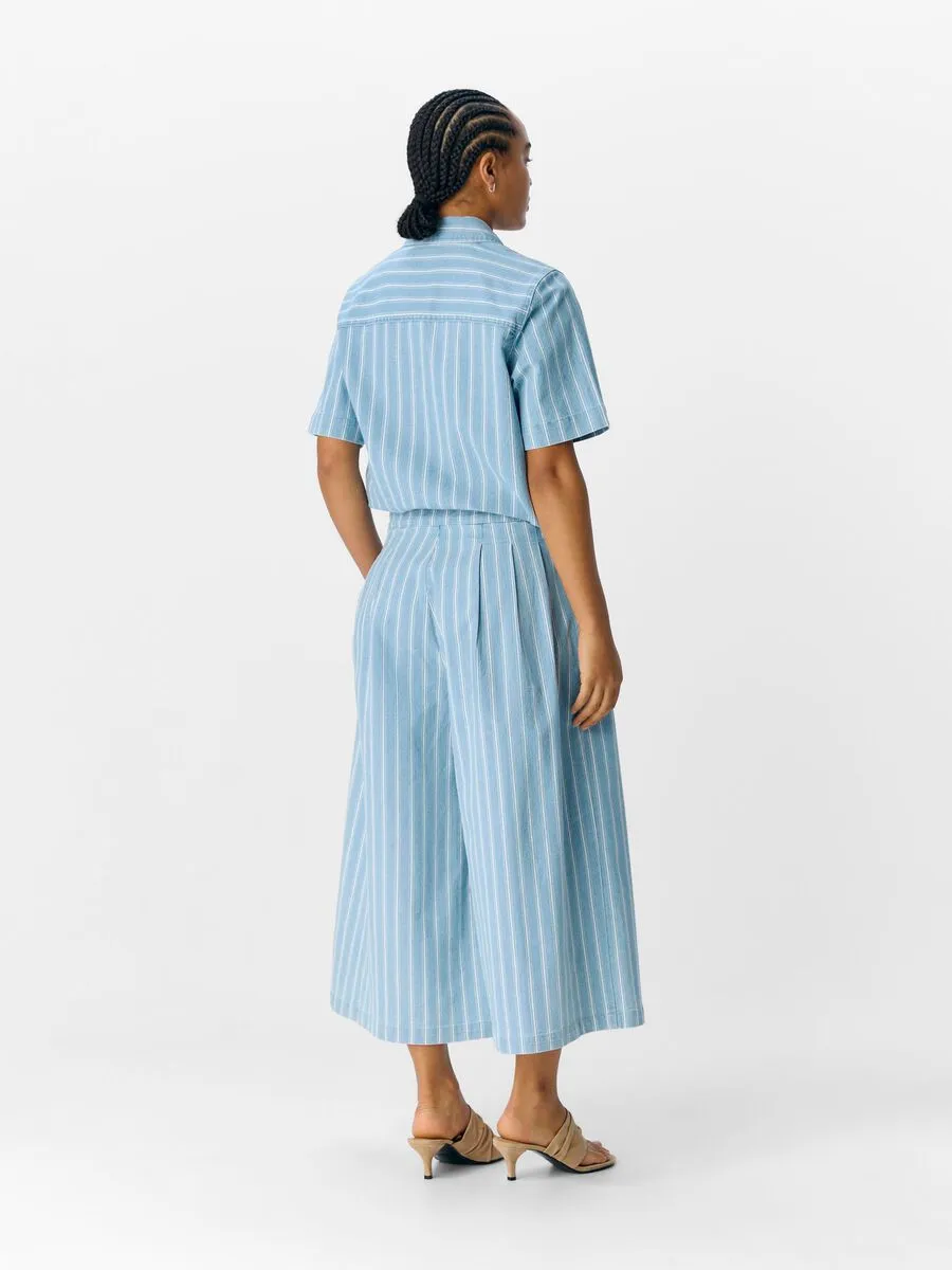Object Elsie striped wide leg culottes Light Blue Denim