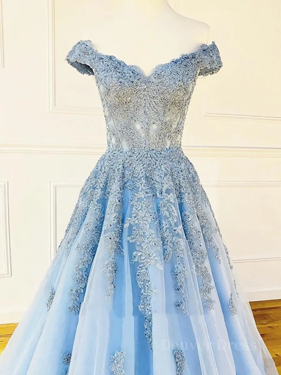Off the Shoulder Light Blue Lace Prom Dresses Off the Shoulder Blue Lace Formal Evening Dresses