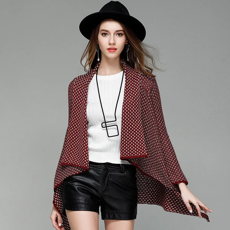 Patchwork Irregular Long Sleeves V-neck Regular Cardigan