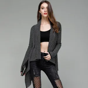 Patchwork Irregular Long Sleeves V-neck Regular Cardigan