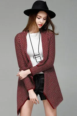 Patchwork Irregular Long Sleeves V-neck Regular Cardigan