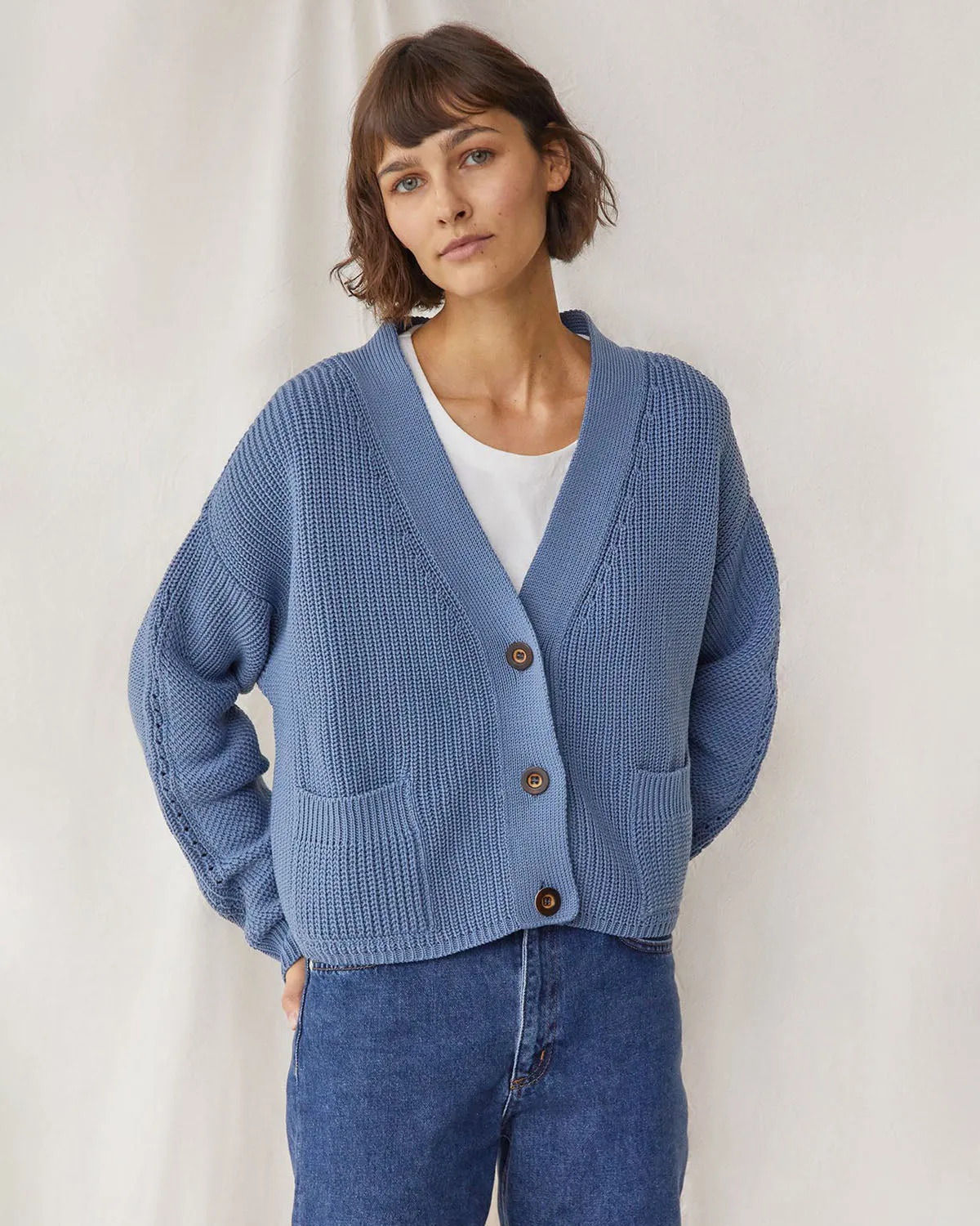 Preila Merino Wool Cardigan Baltic Blue