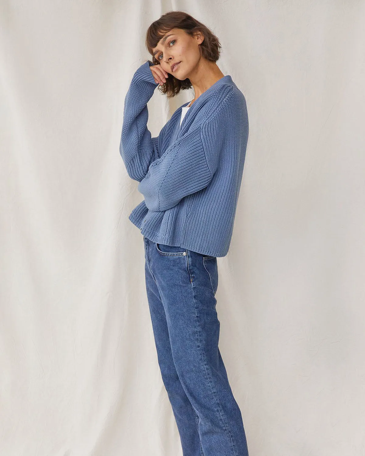 Preila Merino Wool Cardigan Baltic Blue
