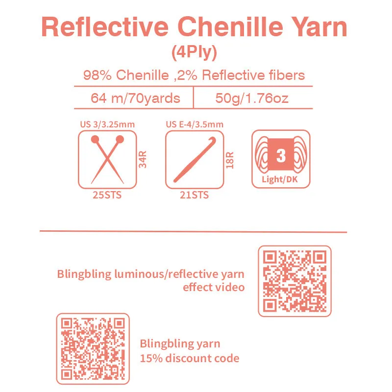 Premium Pumpkin Reflective Chenille Yarn