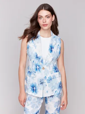 Printed Linen Blend Vest - Celestial
