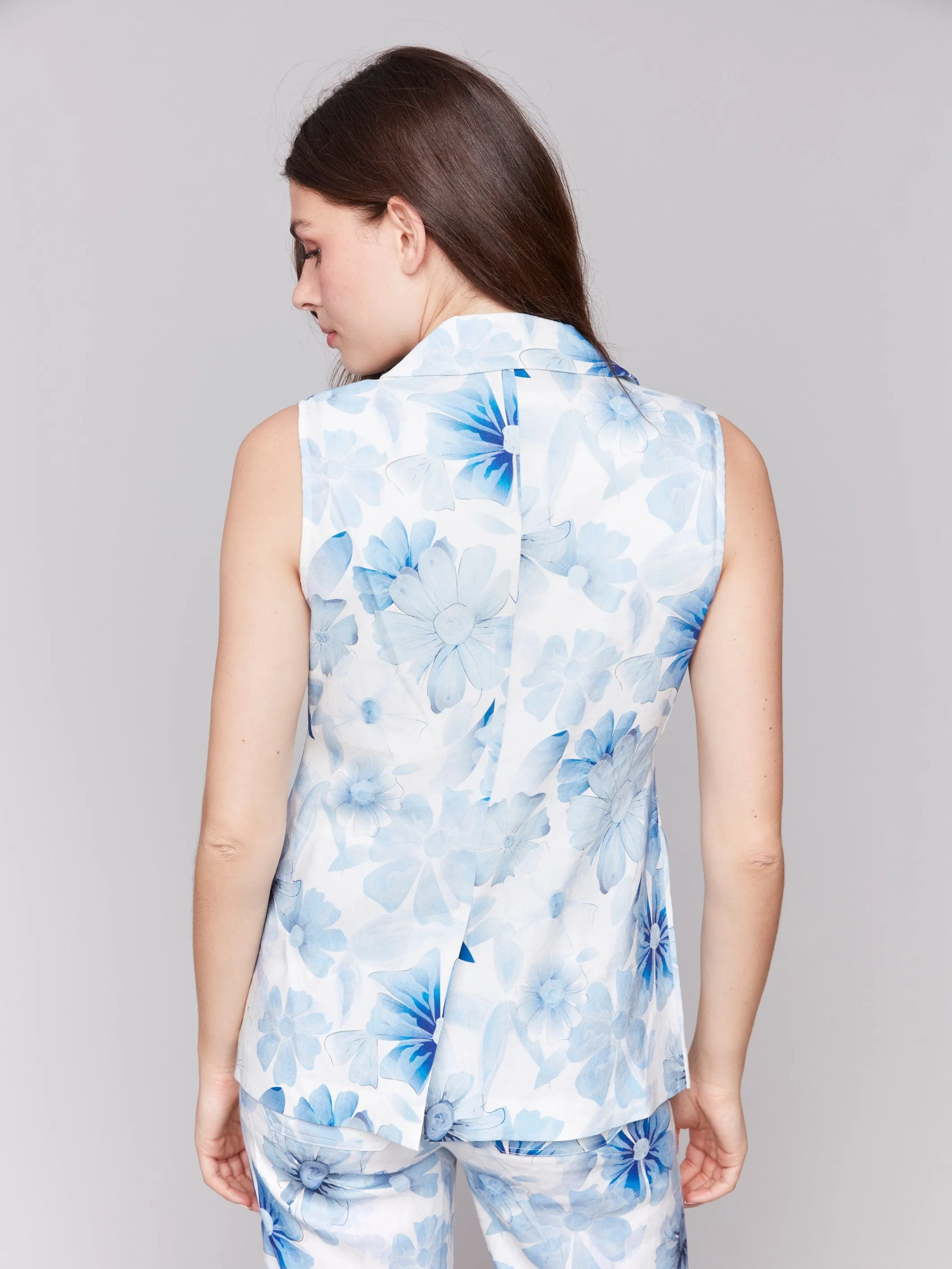 Printed Linen Blend Vest - Celestial