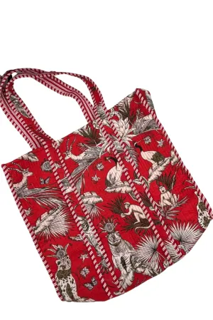 Red Jungle Reversible Velvet Cotton Bag