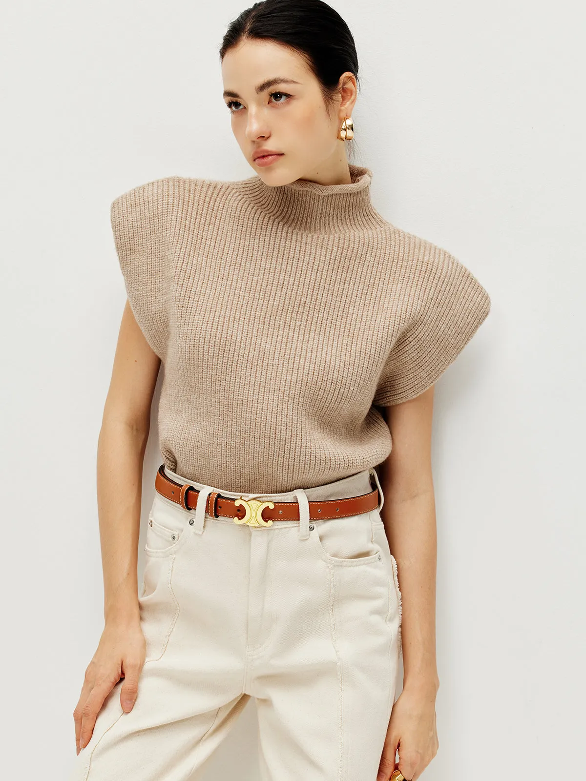 Ribbed Cap Sleeve Warm Sweater