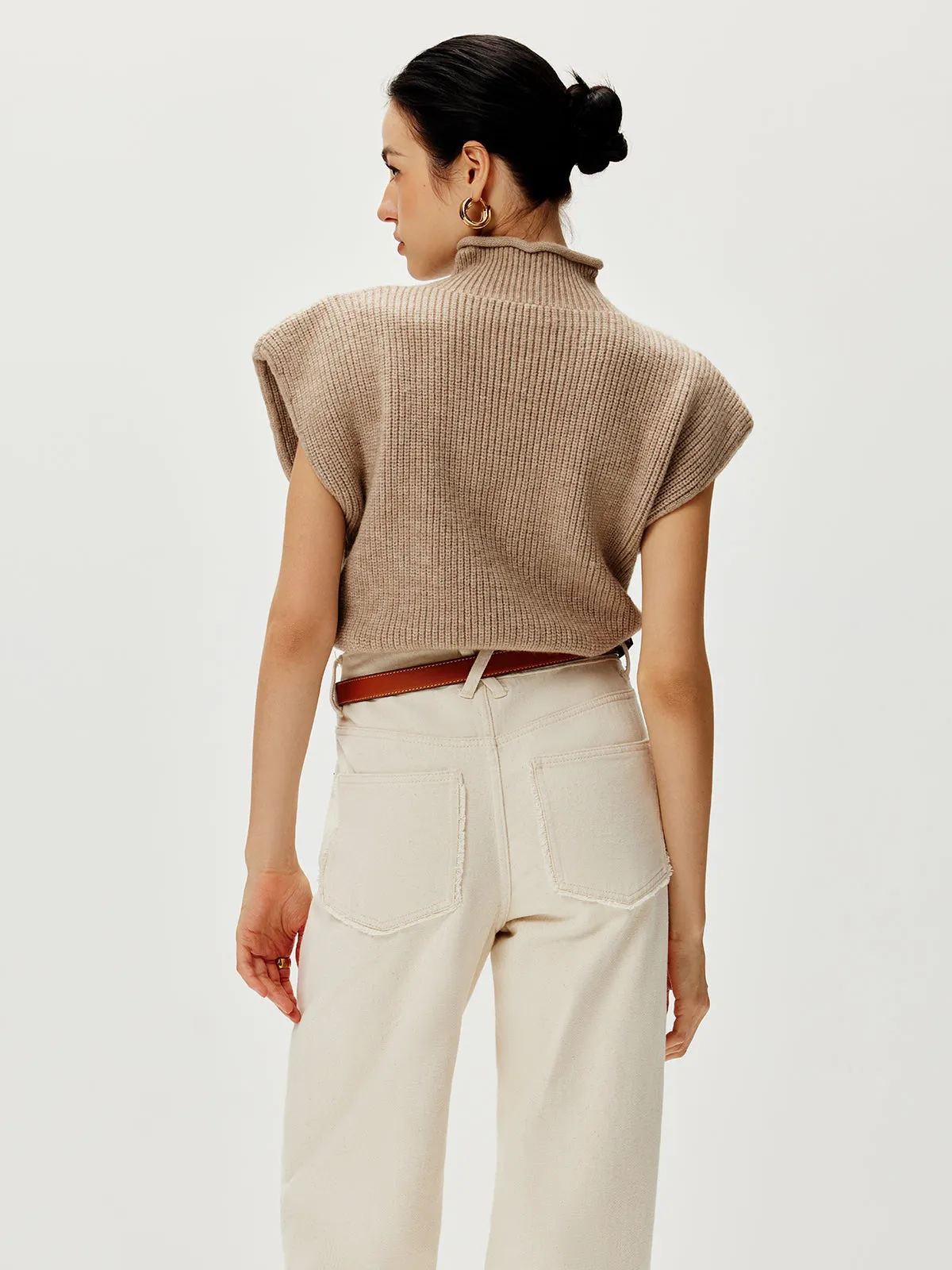 Ribbed Cap Sleeve Warm Sweater