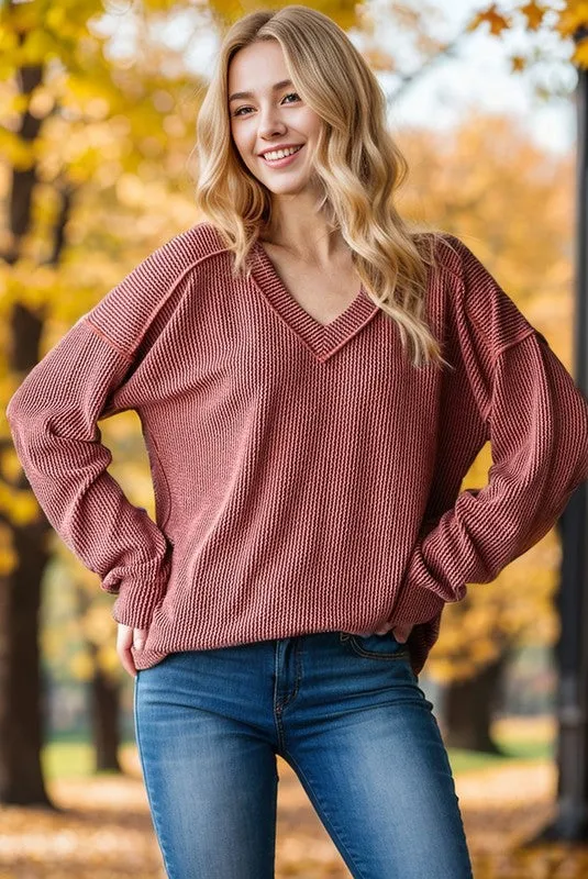 Ribbed Vneck Tops- 6 Colors!