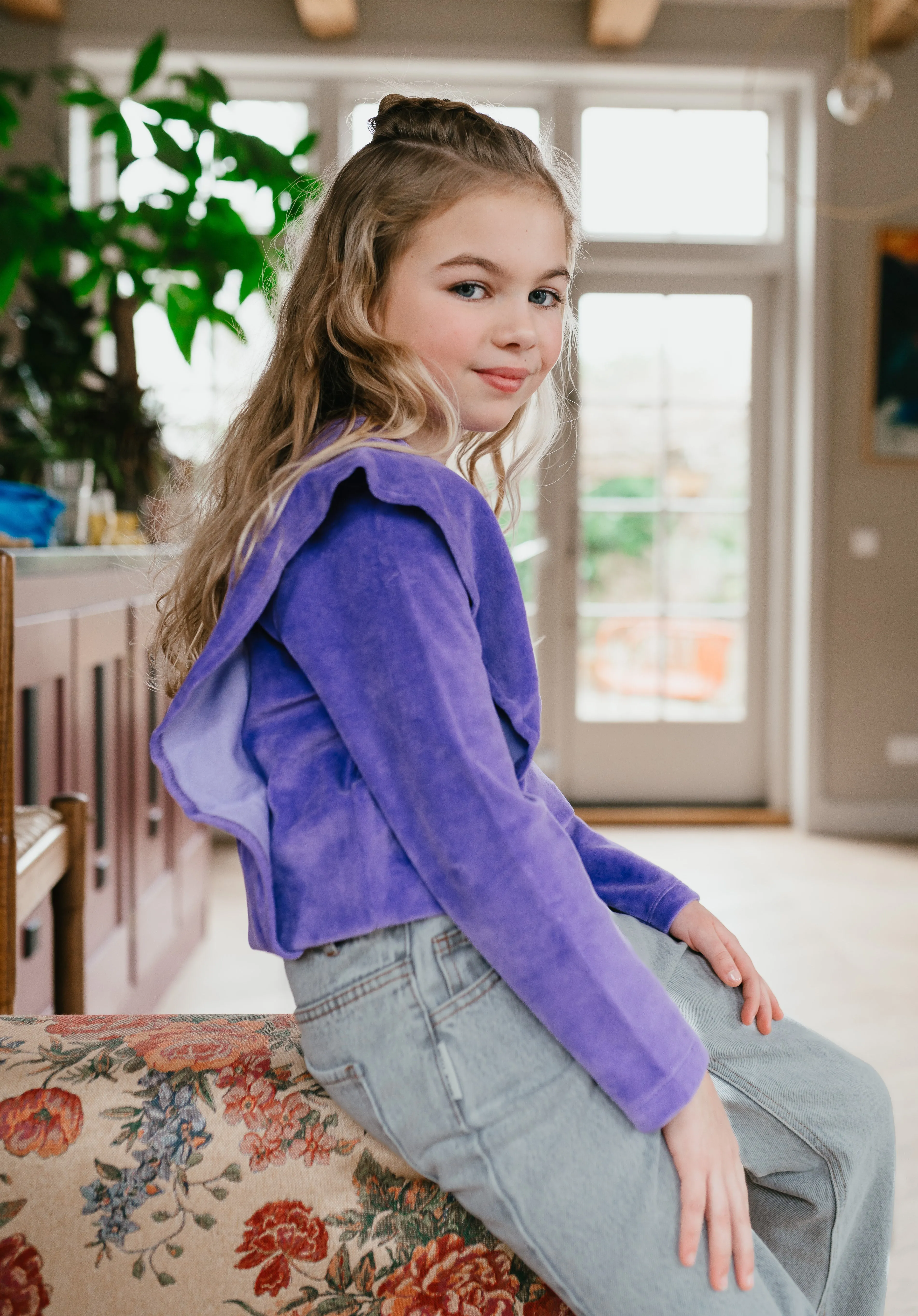 Ruffle Sweater Velour | Paisley Purple