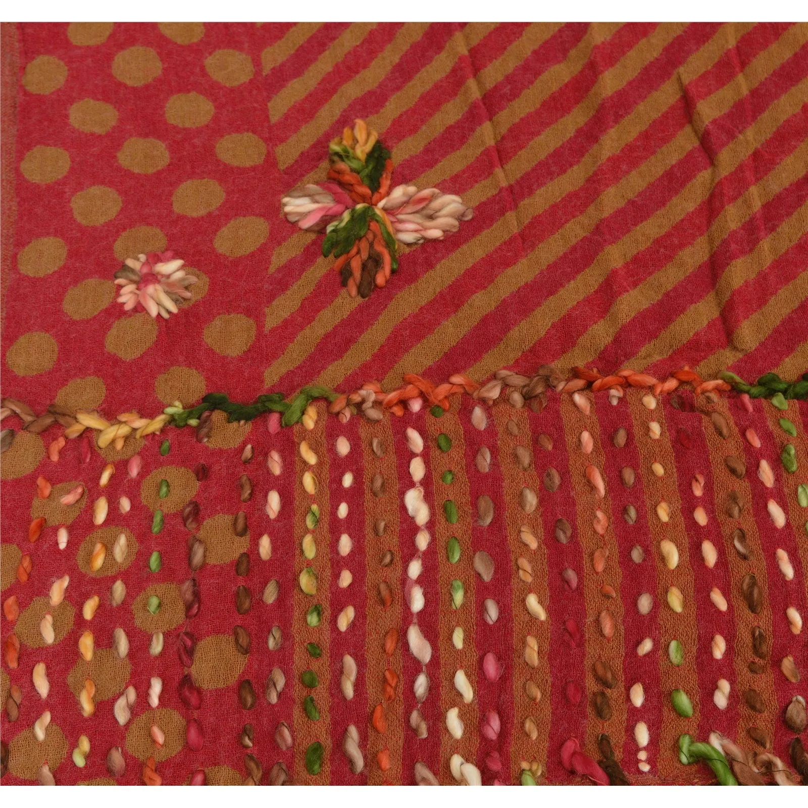 SANSKRITI NEW DARK RED HAND EMBROIDERED SHAWL SCARF BOIL WOOL STOLE WARM