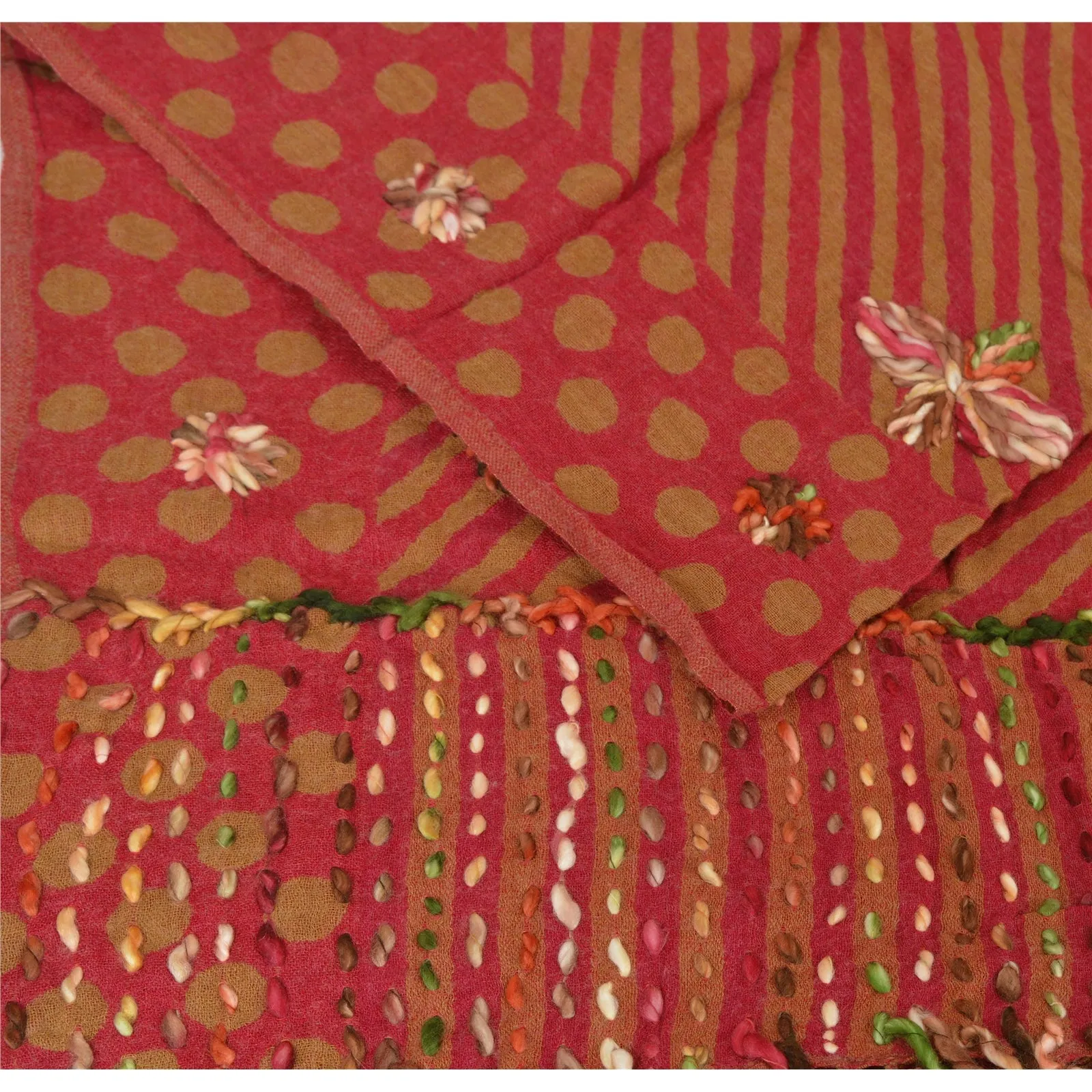 SANSKRITI NEW DARK RED HAND EMBROIDERED SHAWL SCARF BOIL WOOL STOLE WARM