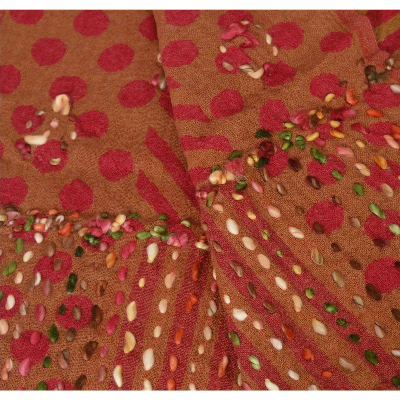 SANSKRITI NEW DARK RED HAND EMBROIDERED SHAWL SCARF BOIL WOOL STOLE WARM
