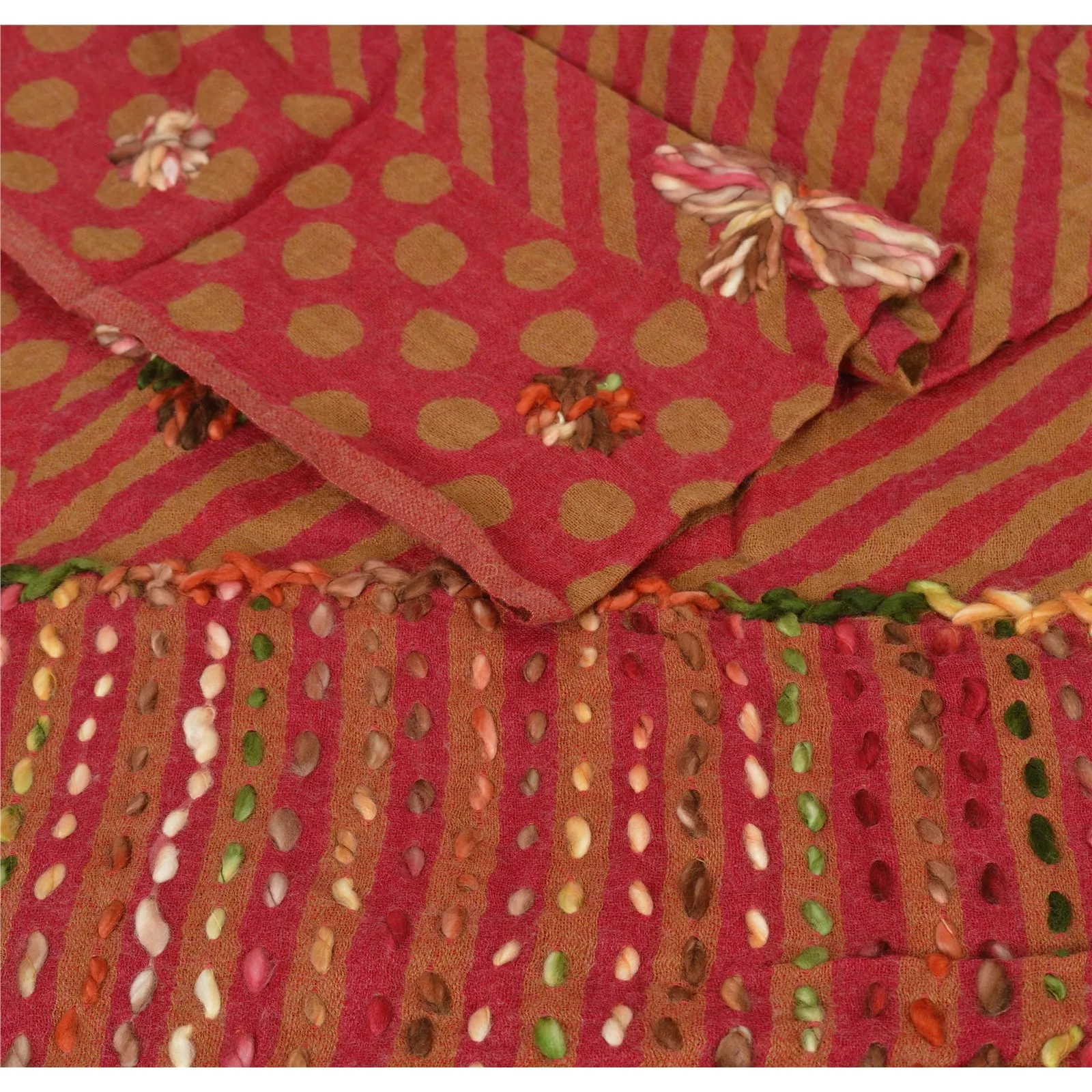 SANSKRITI NEW DARK RED HAND EMBROIDERED SHAWL SCARF BOIL WOOL STOLE WARM