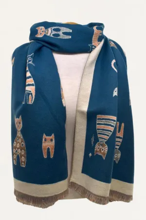 Scarf Cat Motif Border Trim