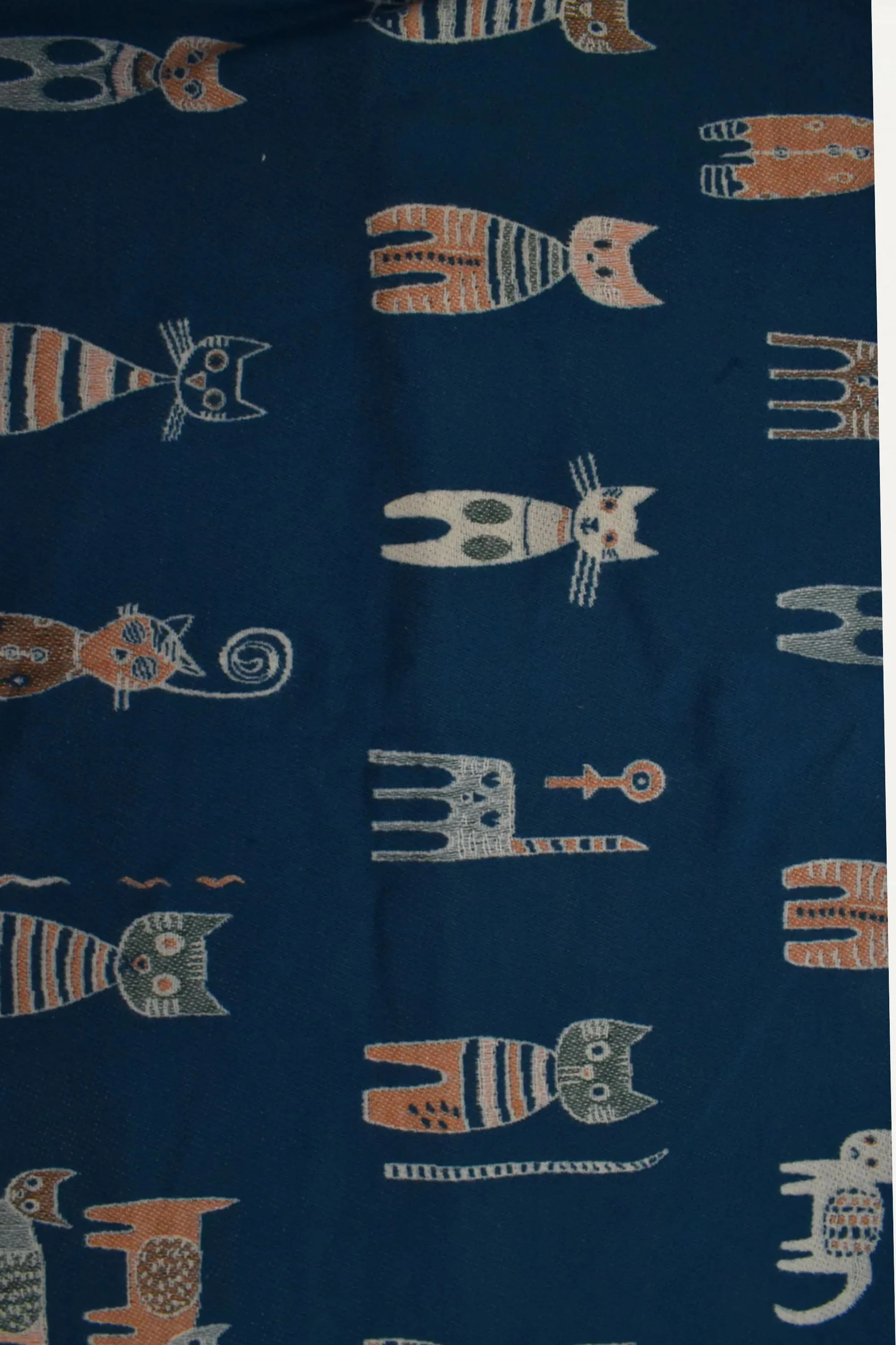 Scarf Cat Motif Border Trim