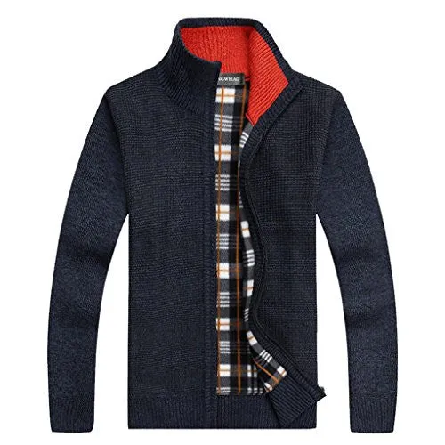 Shengweiao Men's Zip Knitted Cardigan Sweater (Large, Dark Blue)